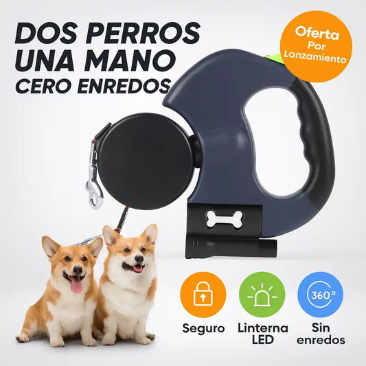 PaseosFelices Duo™ – Correa Antienredos con Luces LED Para Paseos Nocturnos Sin Estrés